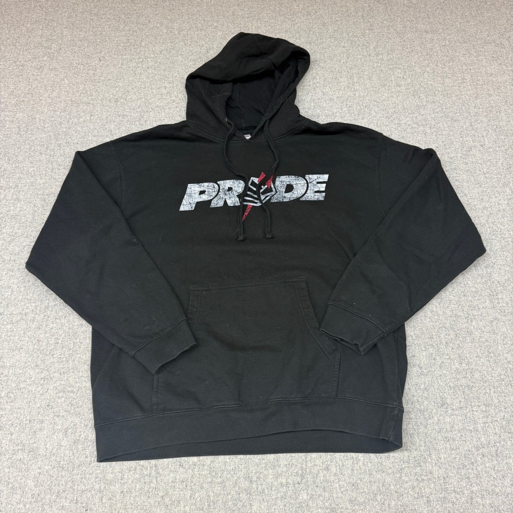 Pride Hoodie Size L Black Graphic Fist Lightning Bolt Pullover Sweatshirt Mens
